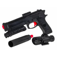 Pistole mit Zubehör für Kinder ab 6 Jahren, Nachbildung M92 + Schalldämpfer + Visier + Hydrogel-BBs